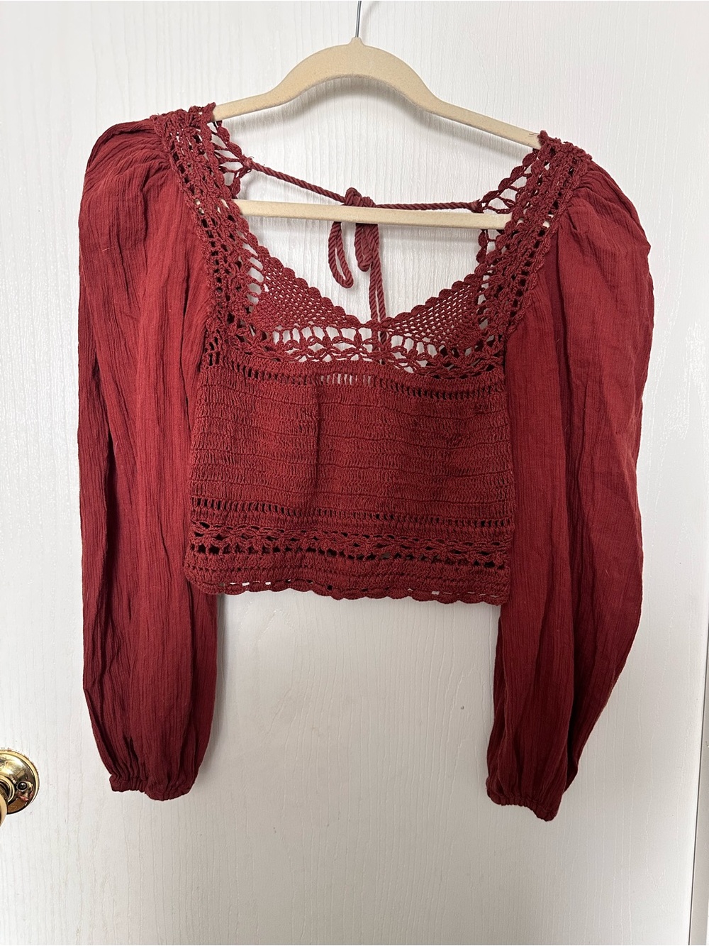 Free People Crochet Puff Sleeve top, size M